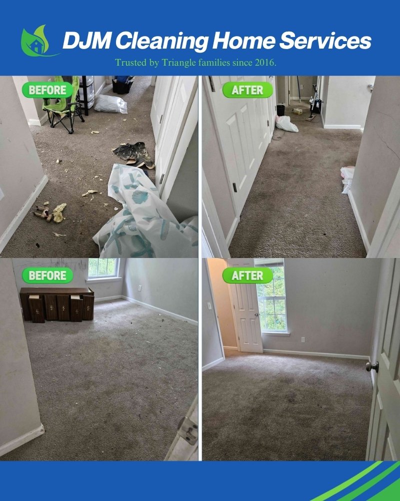 Before and after: Move-out hallway and bedroom - DJM Cleaning Home Services