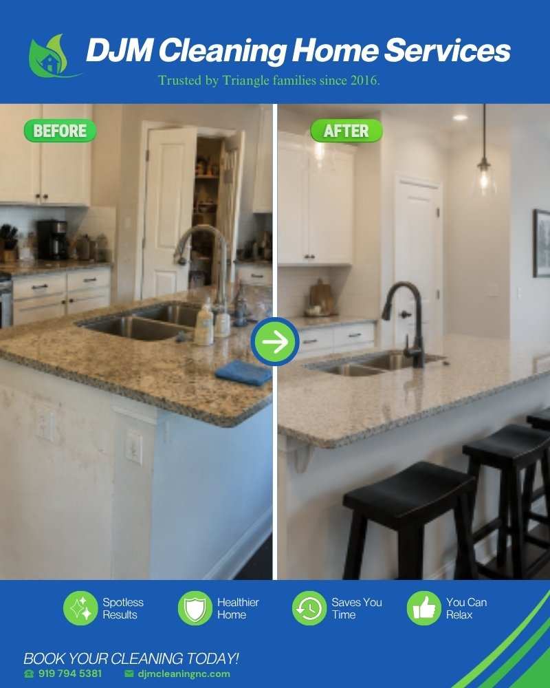 Before and after: Kitchen counters and sink - DJM Cleaning Home Services